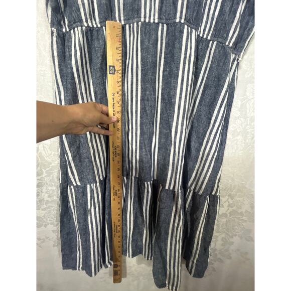 Linen Blend Sundress XXL 20 Blue White Striped Tiered Belted Tank Midi Time Tru - Picture 8 of 8